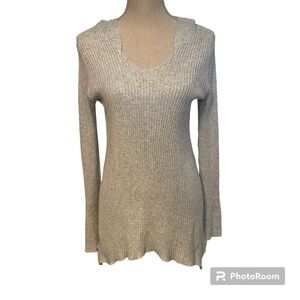 MYSTREE TOP HOODIE GRAY RIBBED PULLOVER LONG SLEEVE SCOOP NECK SIZE S